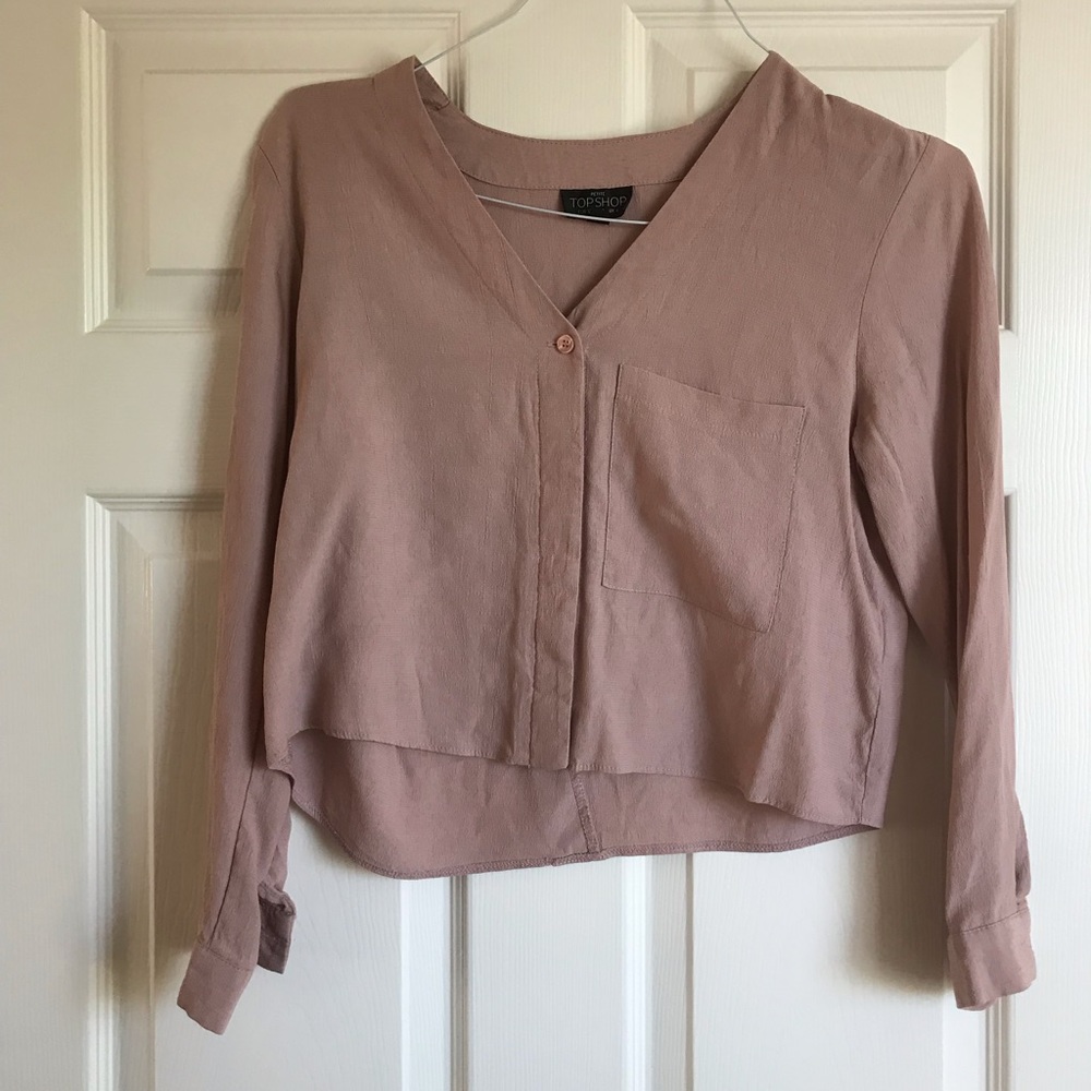 Topshop pink button up cropped blouse